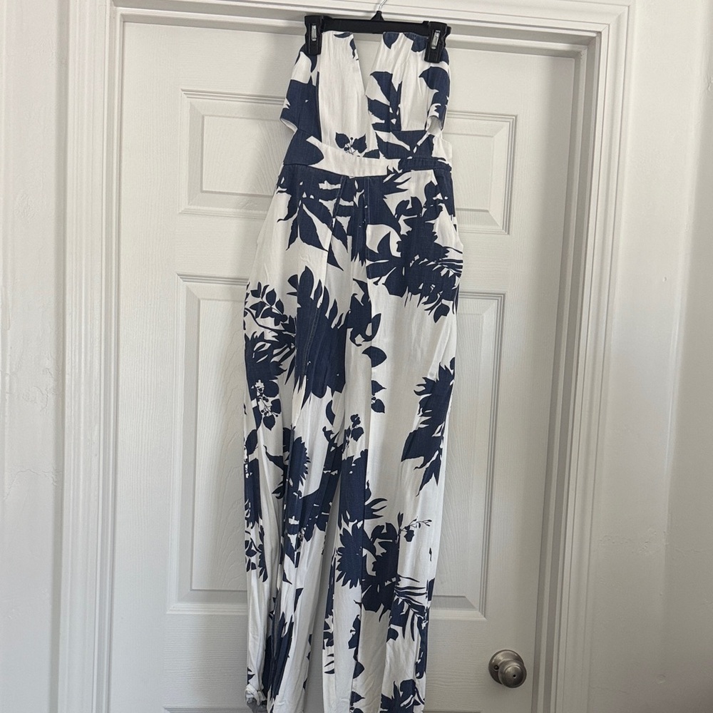 Floral Print Jumpsuit in Navy and White